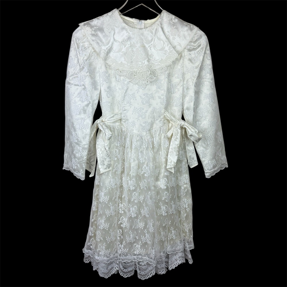 Vtg Jessica McClintock Dress Girls 10 Ivory Lace Flower Girl Formal Victorian